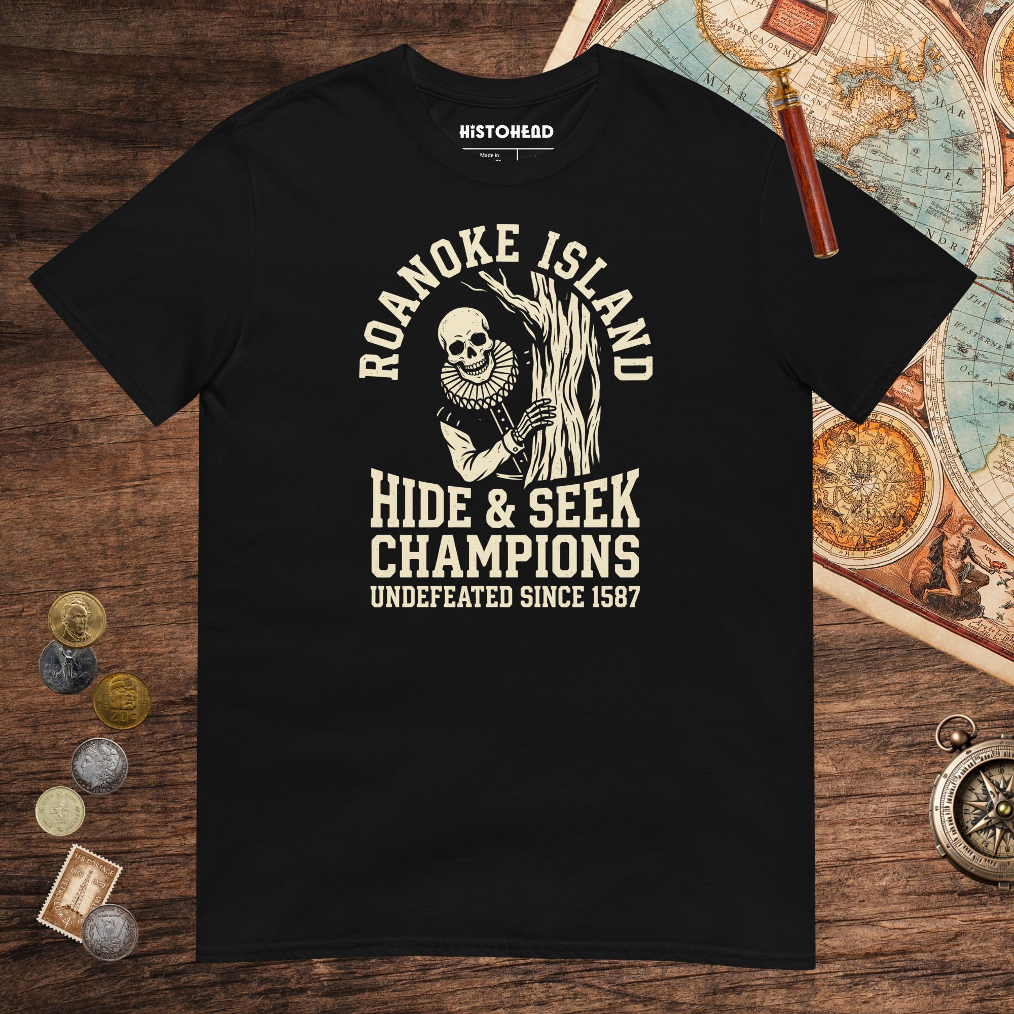 Black Roanoke Island Hide & Seek Tee - history buff gift by HistoHead
