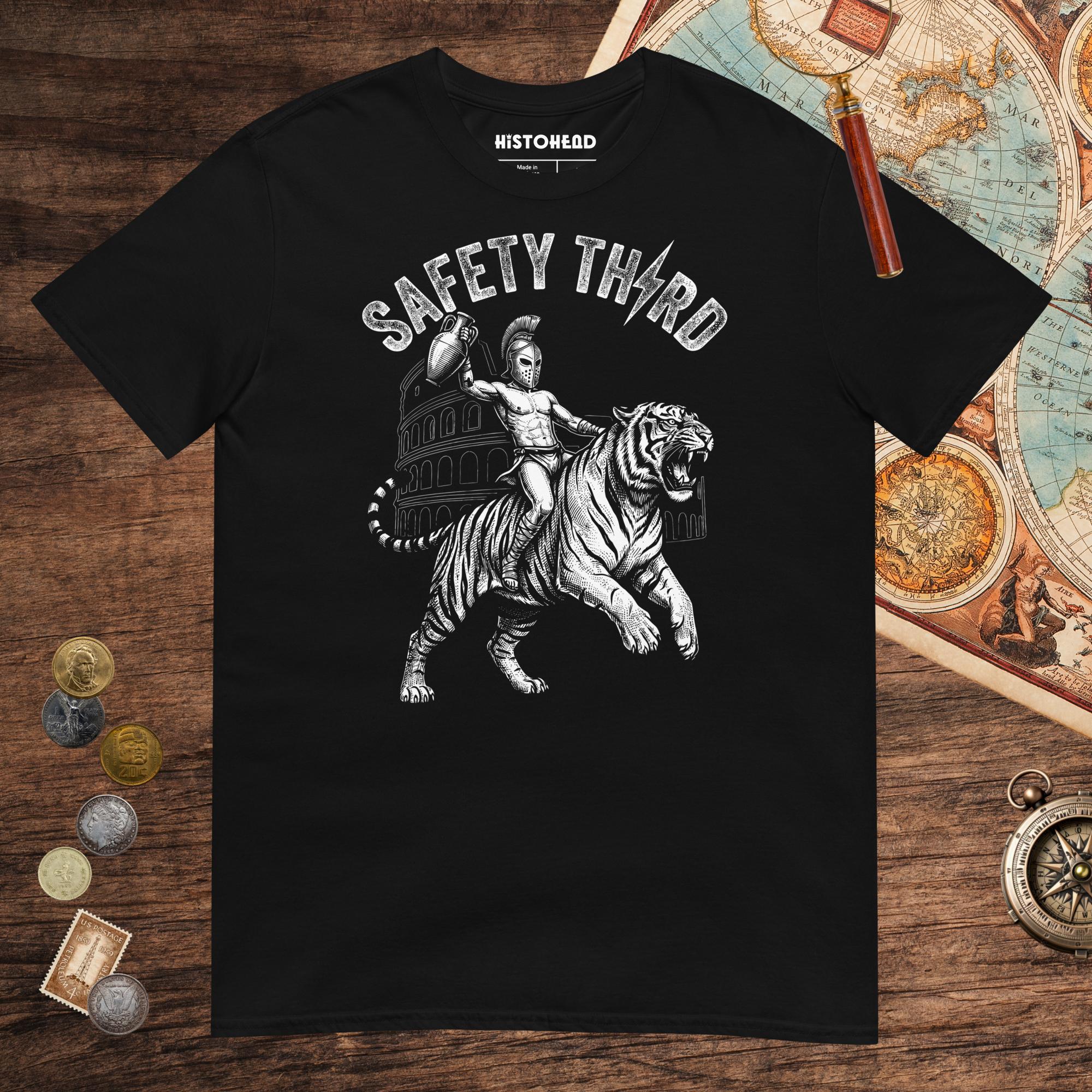Black Gladiator Safety Third Tee - history buff gift by HistoHead