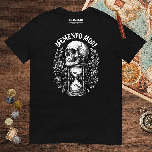 Black Memento Mori Tempus Fugit Tee - history buff gift by HistoHead
