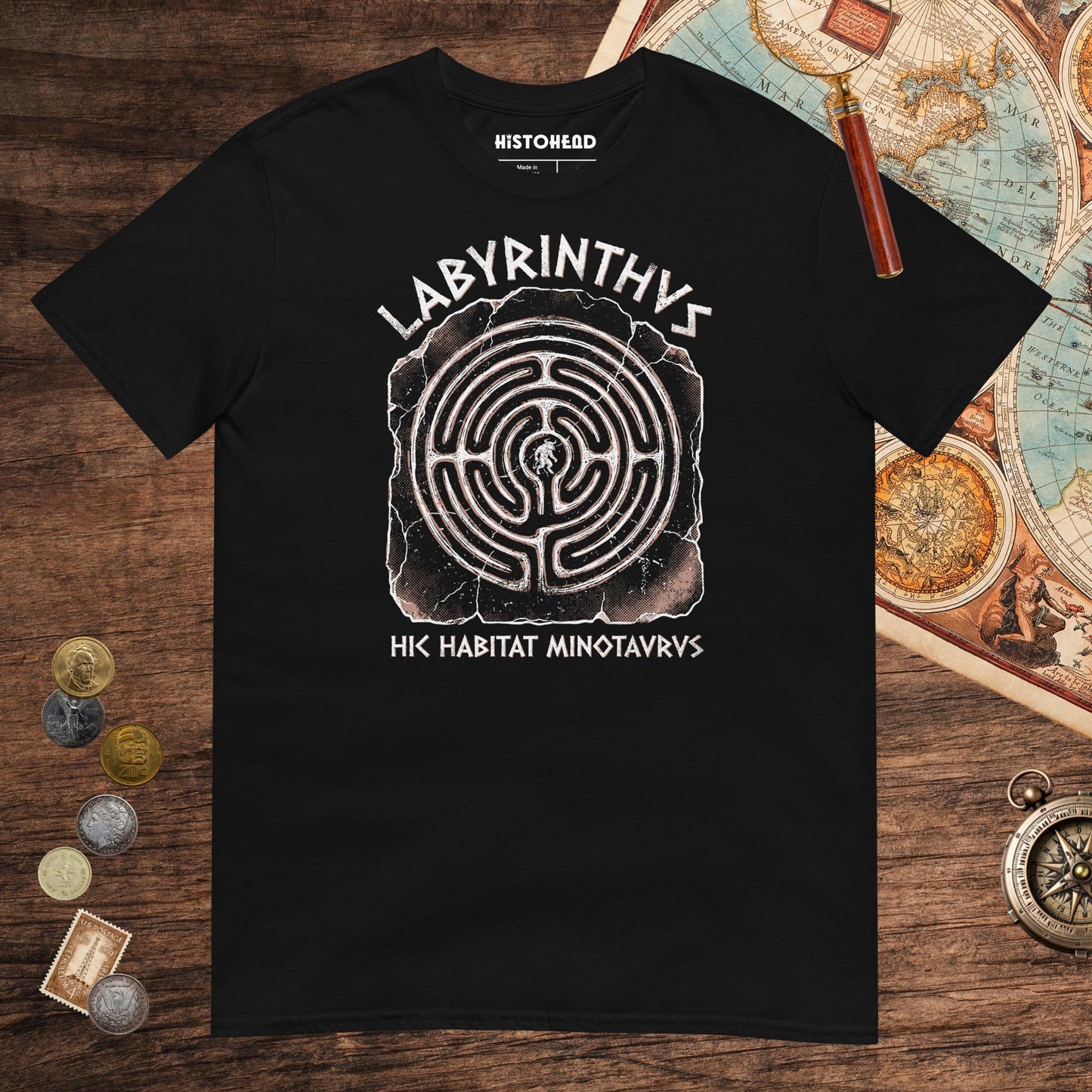 Black Labyrinthus Here Lives Minotaur Tee - history buff gift by HistoHead