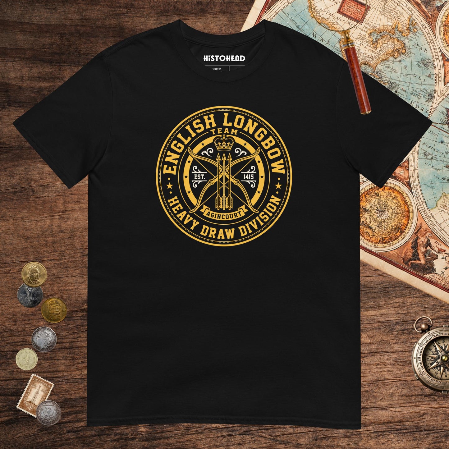 Black English Longbow Heavy Draw Division Tee - history buff gift by HistoHead
