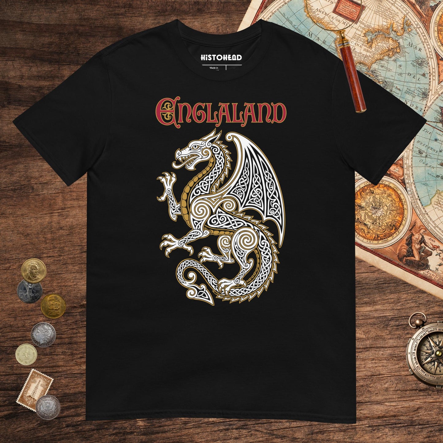 Black Englaland Dragon Tee - history buff gift by HistoHead