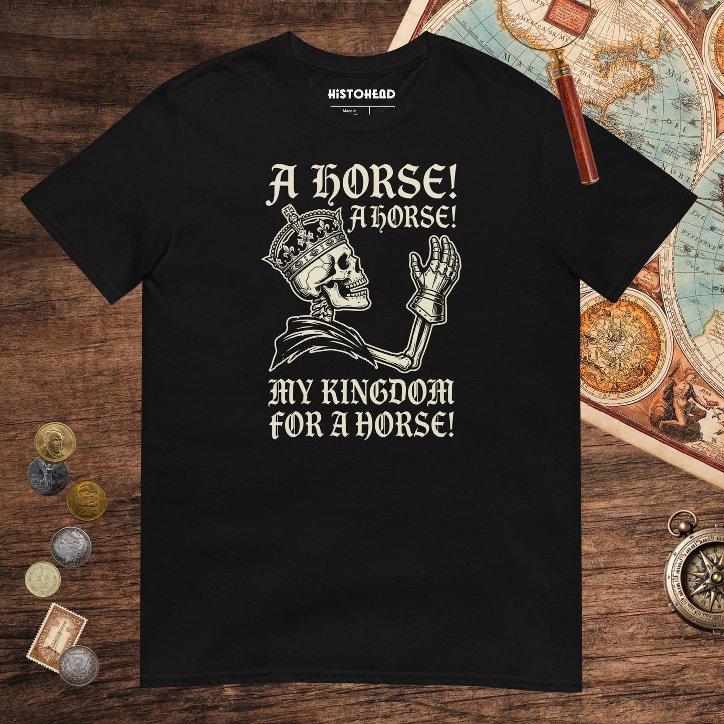 Black My Kingdom for a Horse Tee - history buff gift by HistoHead