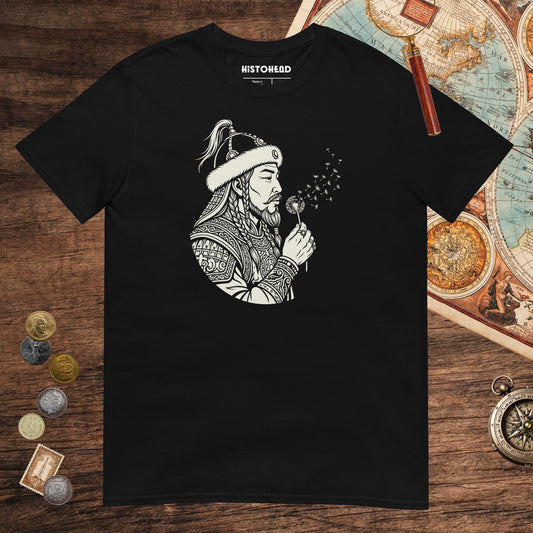 Black Genghis Khan Blowing Wishes Tee - history buff gift by HistoHead