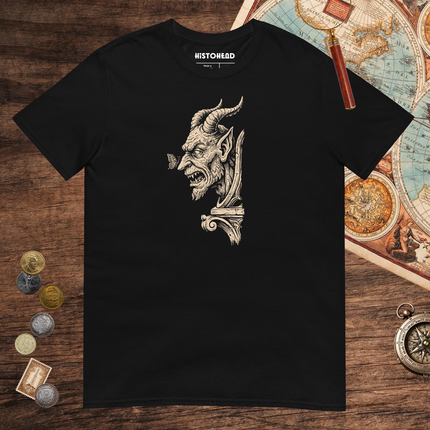 Black Grotesque and Butterfly Tee - history buff gift by HistoHead