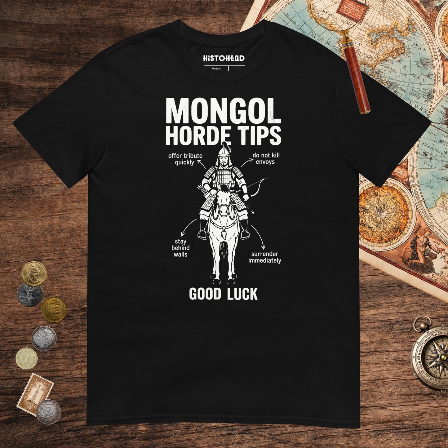Black Mongol Horde Tips Tee - history buff gift by HistoHead