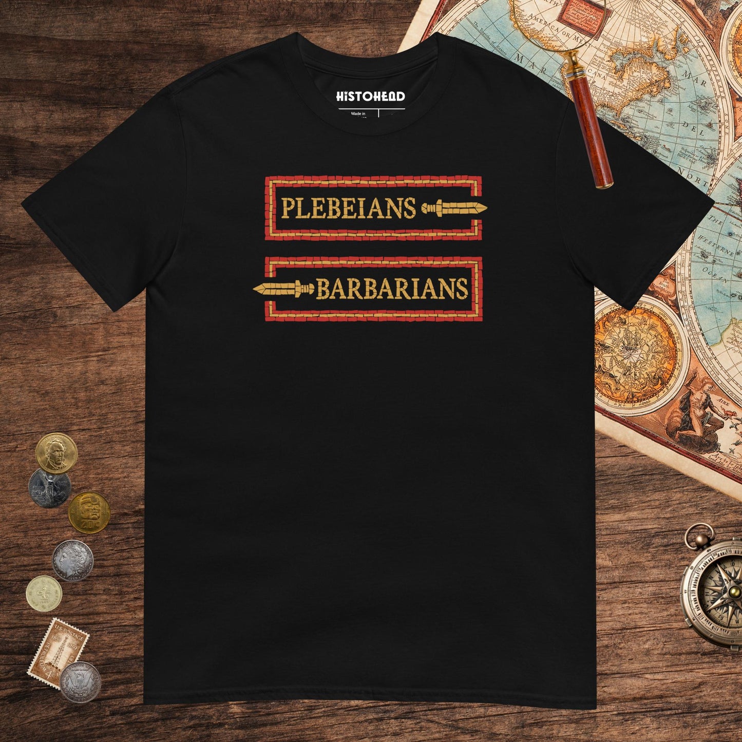 Black Mosaic Plebeians or Barbarians Tee - history buff gift by HistoHead