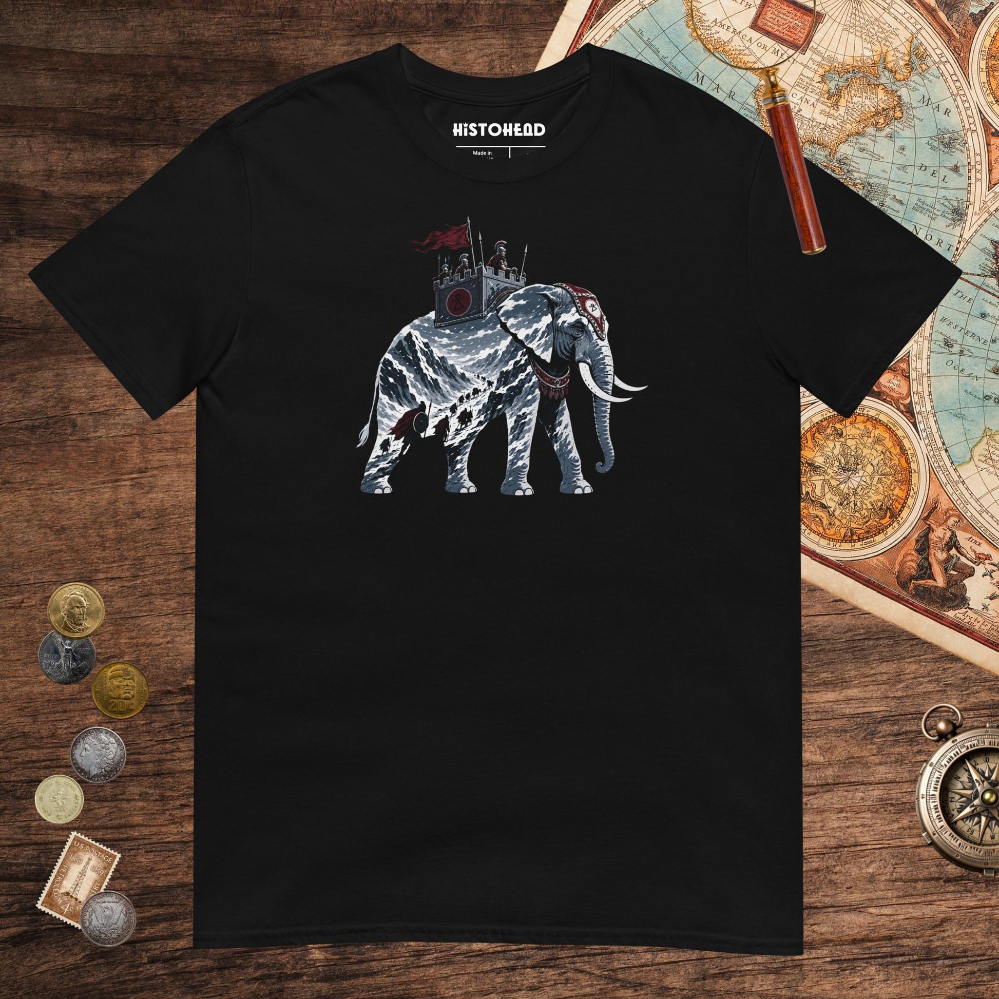 Black Hannibal Crossing the Alps Tee - history buff gift by HistoHead