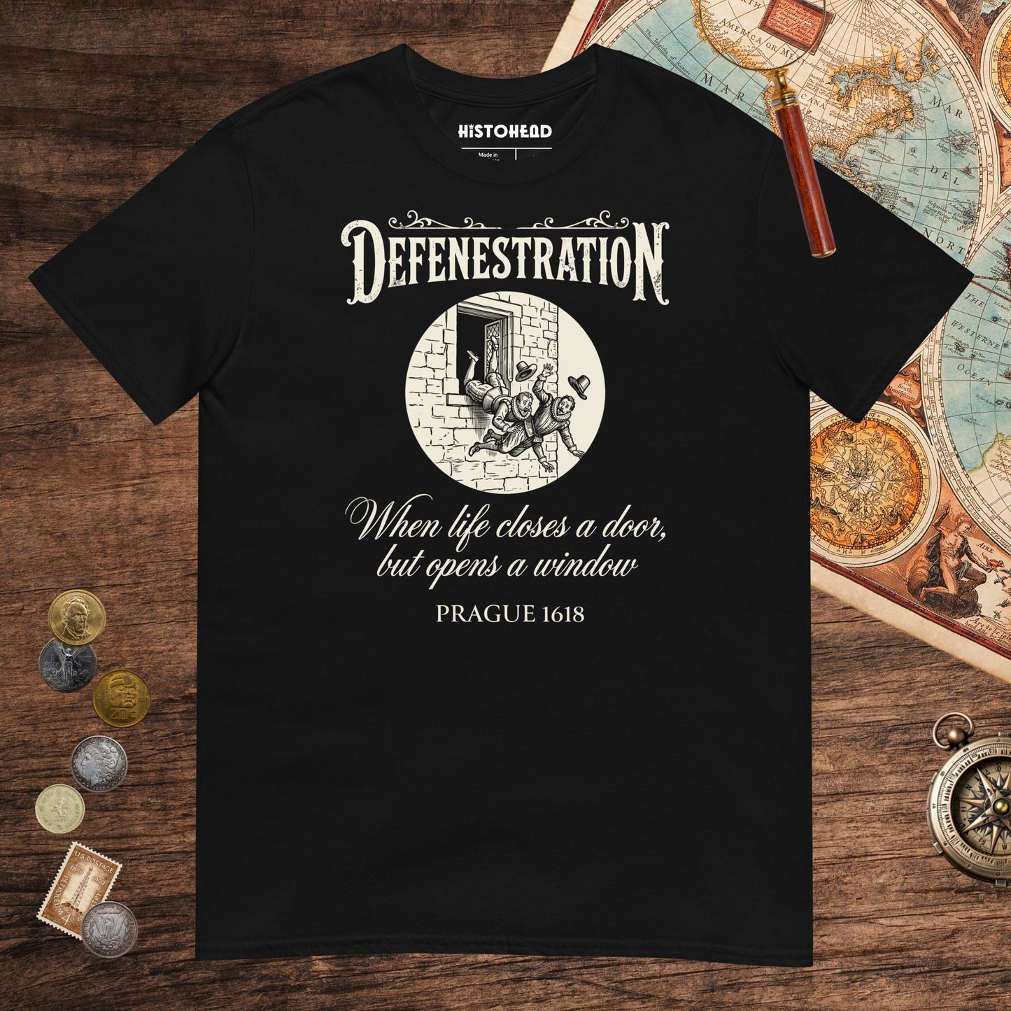 Black Defenestration When Life Closes A Door But Opens A Window Tee - history buff gift by HistoHead