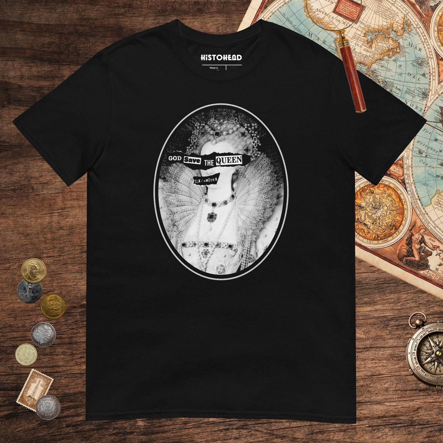 Black God Save the Queen Elizabeth I Tee - history buff gift by HistoHead
