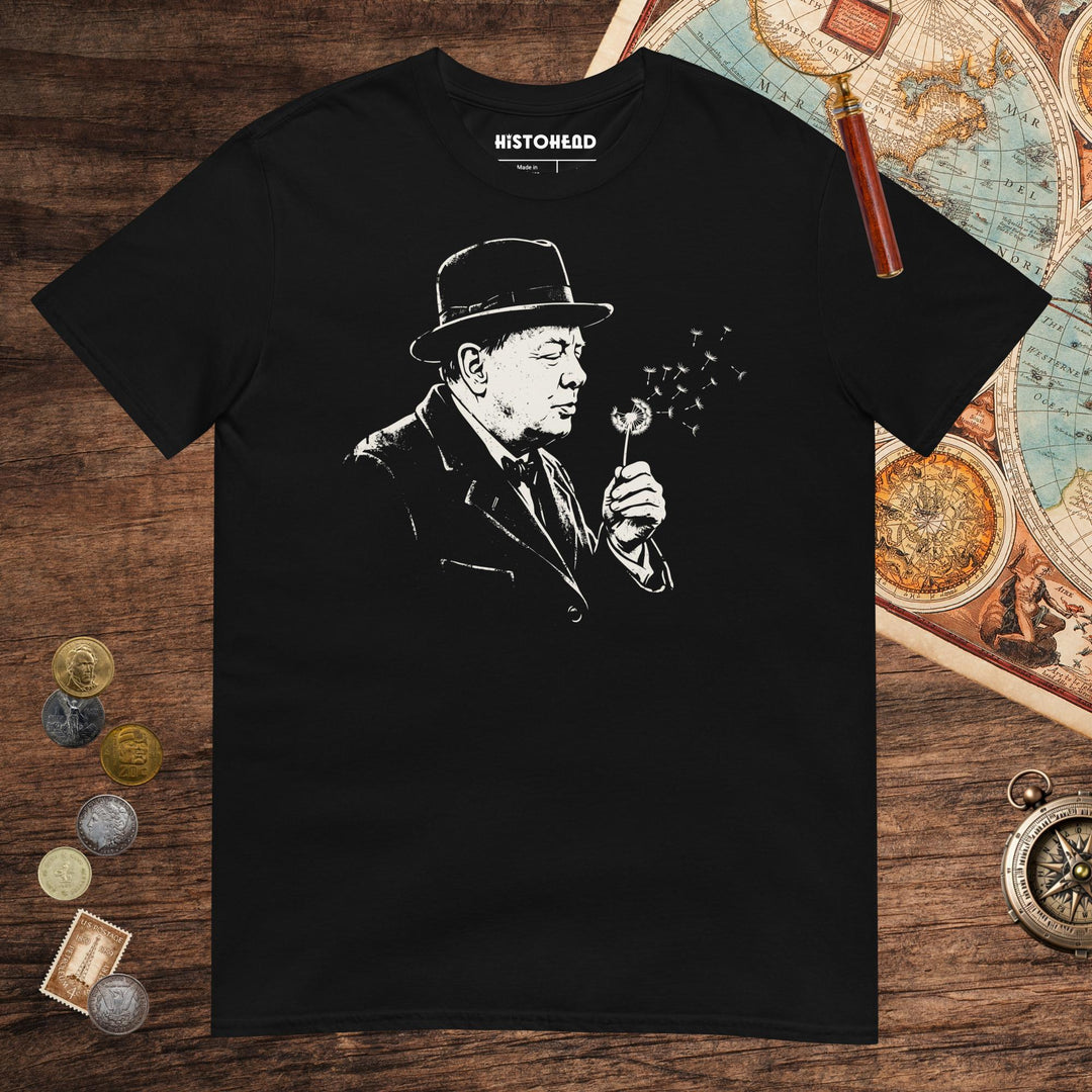Black Winston Churchill Blowing Wishes Tee - history buff gift by HistoHead