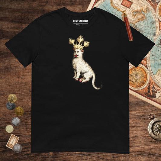 Black Medieval Cat King Tee - history buff gift by HistoHead
