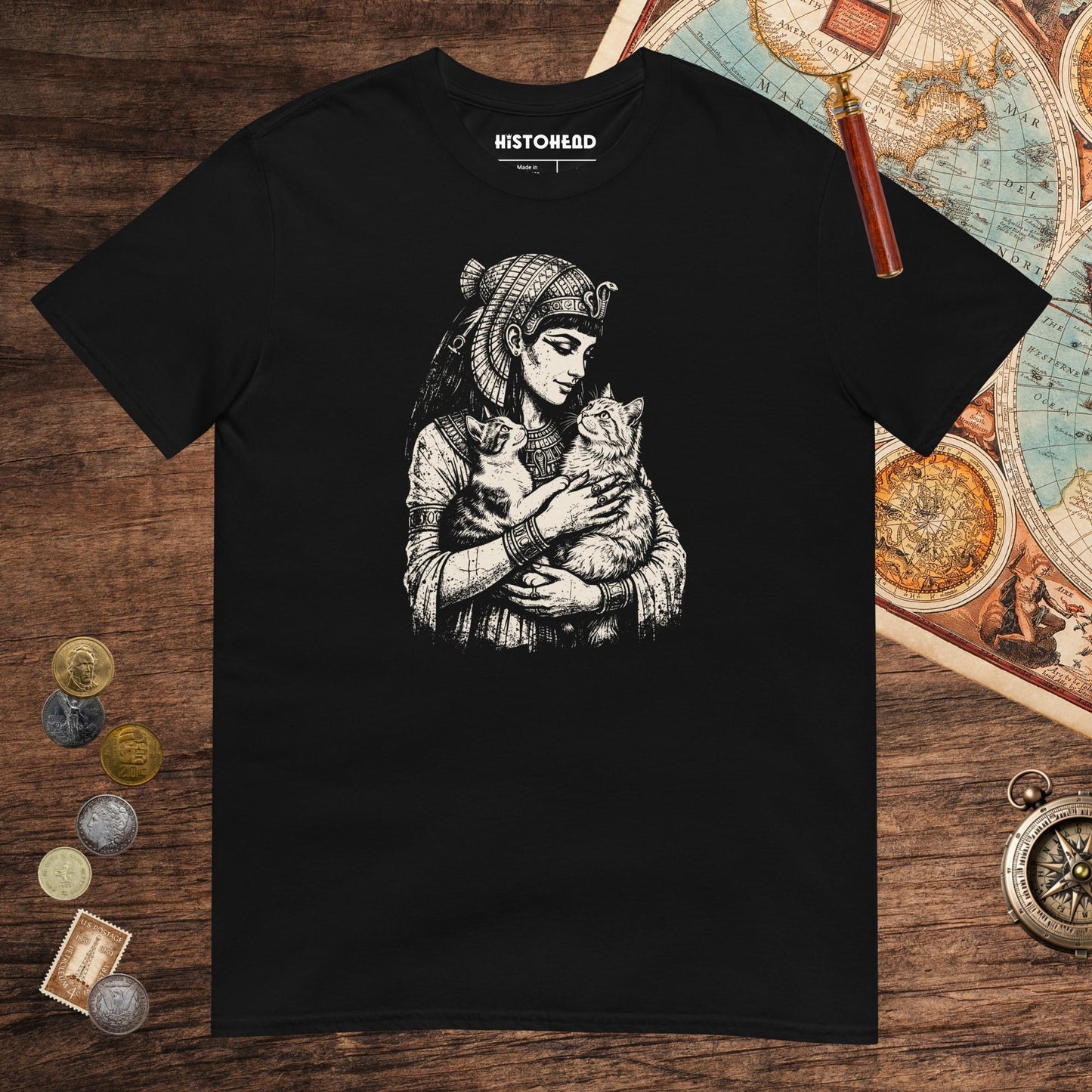 Black Cleopatra's Cats Tee - history buff gift by HistoHead