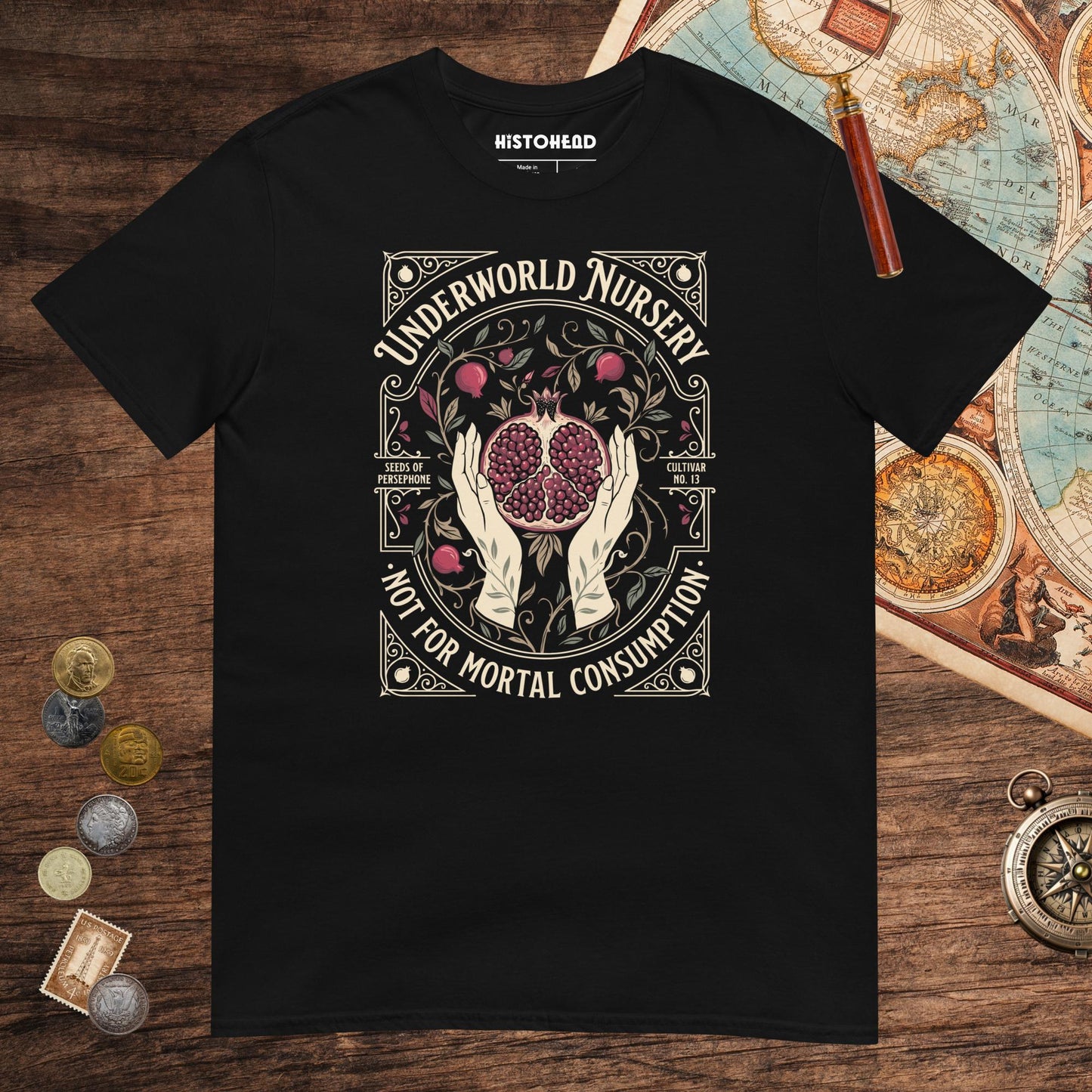 Black Persephone Underworld Nursery Tee - history buff gift by HistoHead