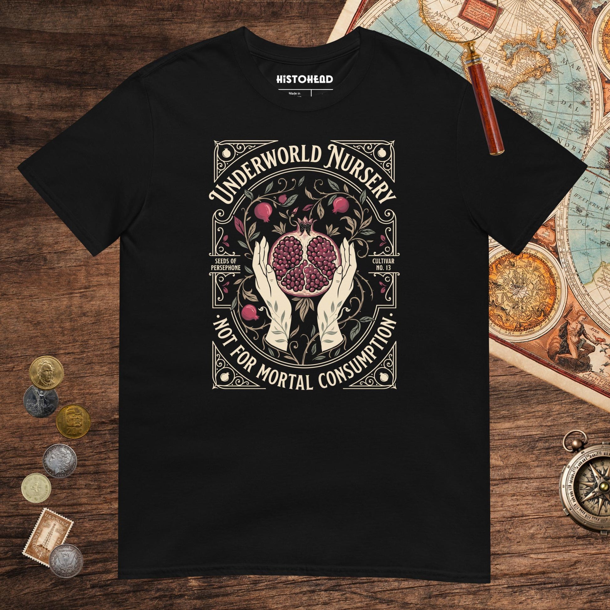 Black Persephone Underworld Nursery Tee - history buff gift by HistoHead