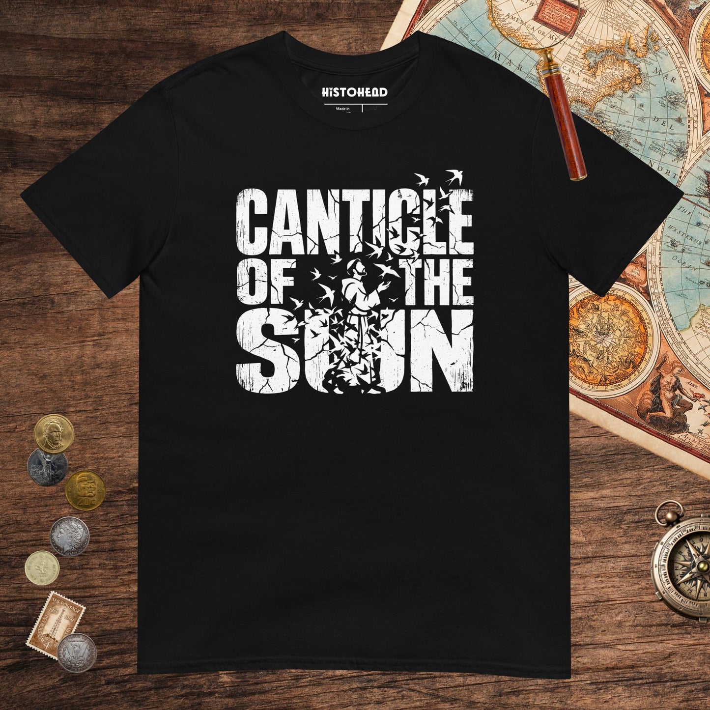 Black Canticle of the Sun Saint Francis of Assisi Birds Tee - history buff gift by HistoHead