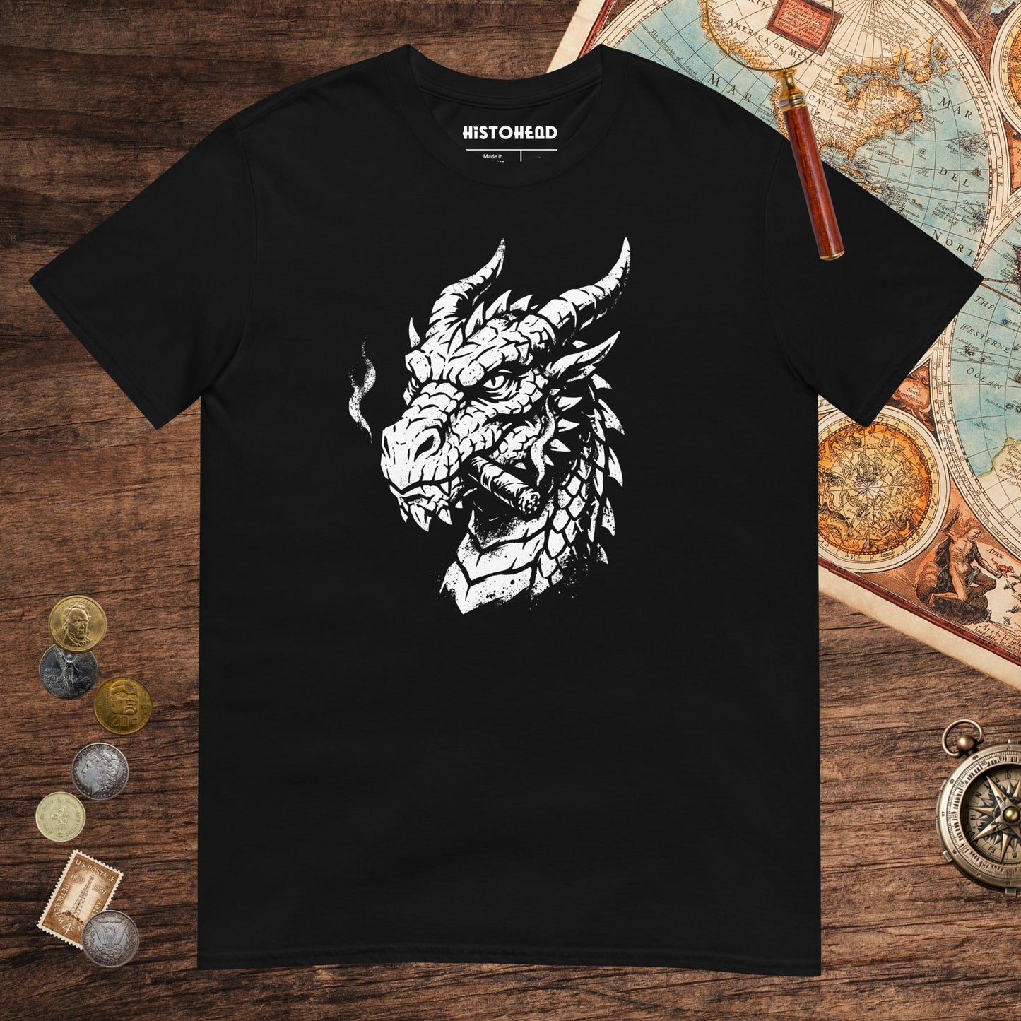 Black Smoking Dragon Tee - history buff gift by HistoHead