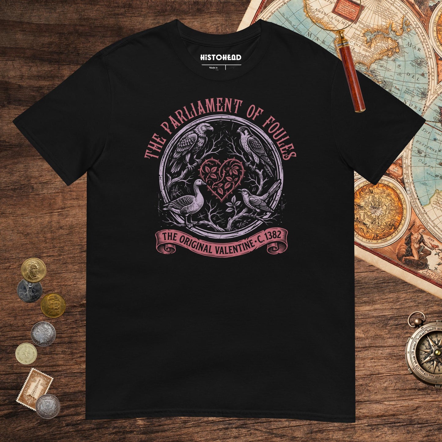Black Chaucer Parliament of Foules Valentine Tee - history buff gift by HistoHead