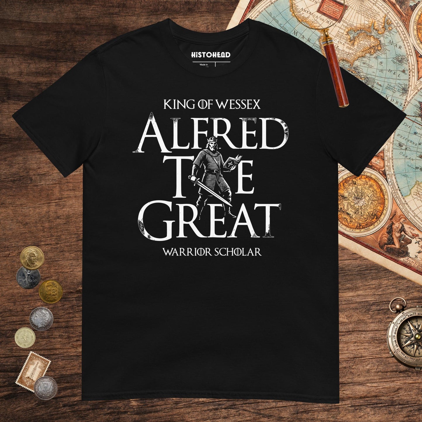 Black Alfred the Great Scholar King Tee - history buff gift by HistoHead