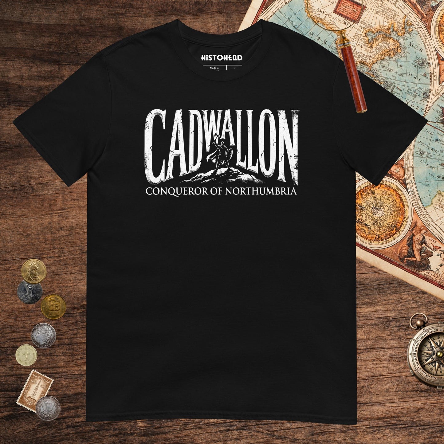 Black Cadwallon Conqueror of Northumbria Tee - history buff gift by HistoHead