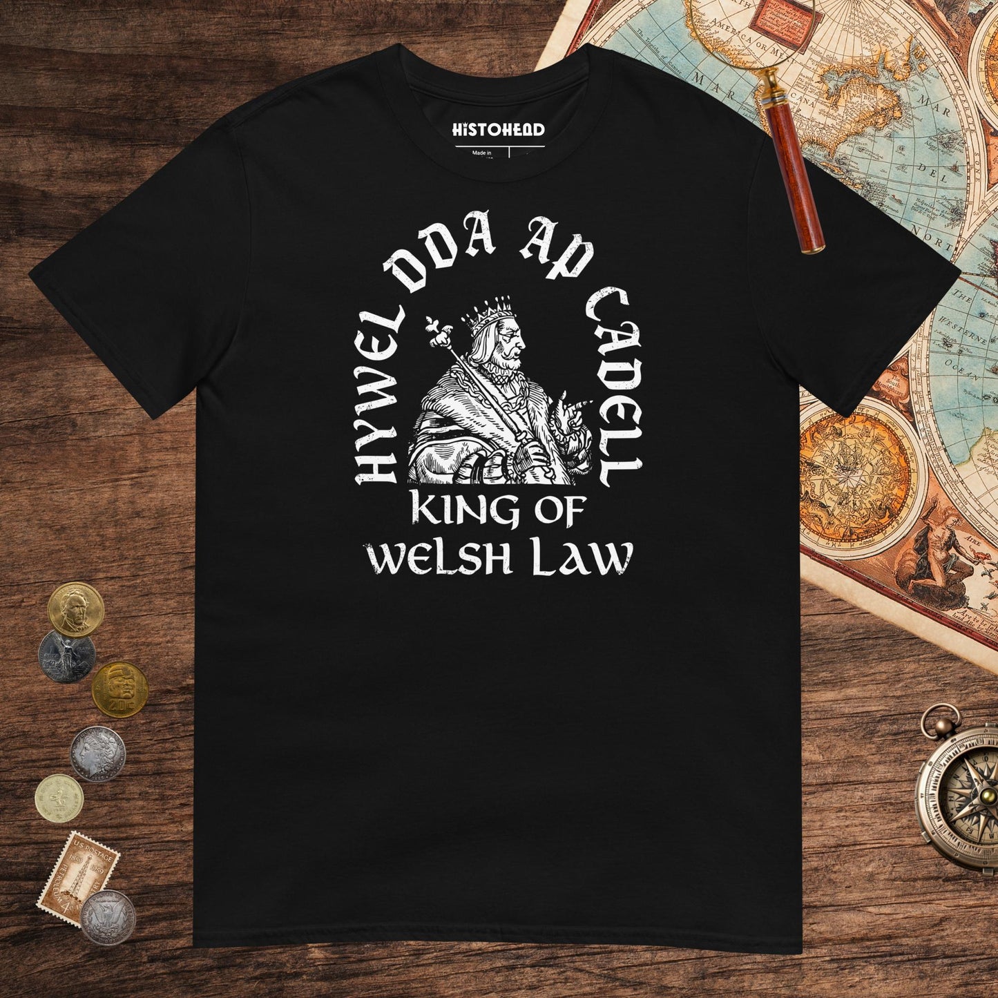 Black Hywel Dda King of Welsh Law Tee - history buff gift by HistoHead