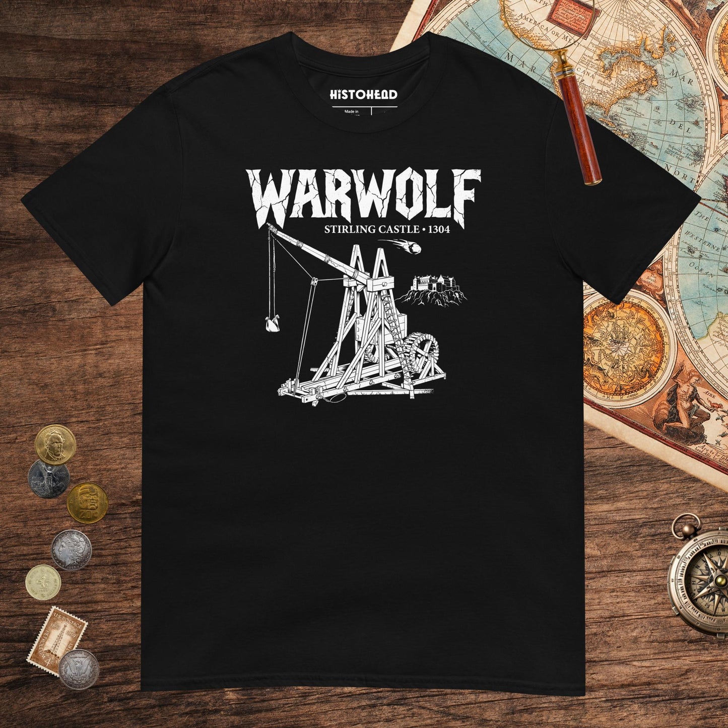 Black Warwolf Trebuchet Tee - history buff gift by HistoHead