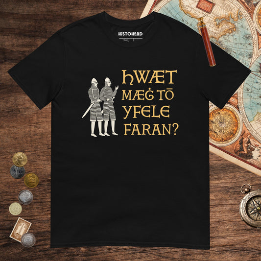 Black What Could Possibly Go Wrong in Old English Tee - history buff gift by HistoHead