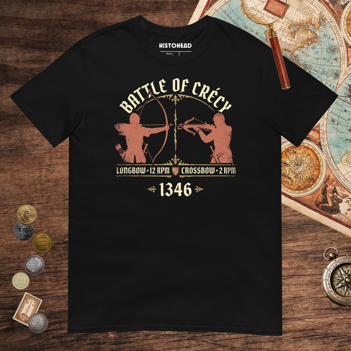 Black Battle of Crecy 1346 Tee - history buff gift by HistoHead