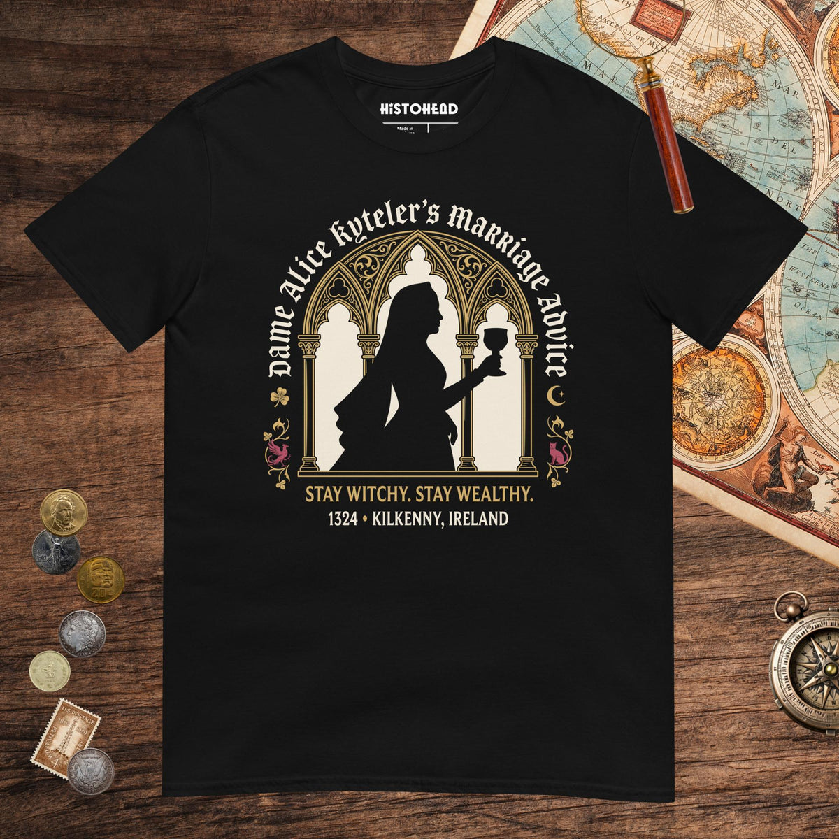 Black Alice Kyteler's Marriage Advice Tee - history buff gift by HistoHead