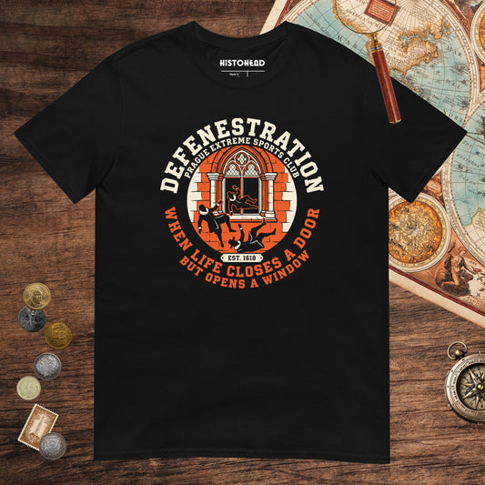 Black Defenestration Prague Extreme Sports Club Tee - history buff gift by HistoHead