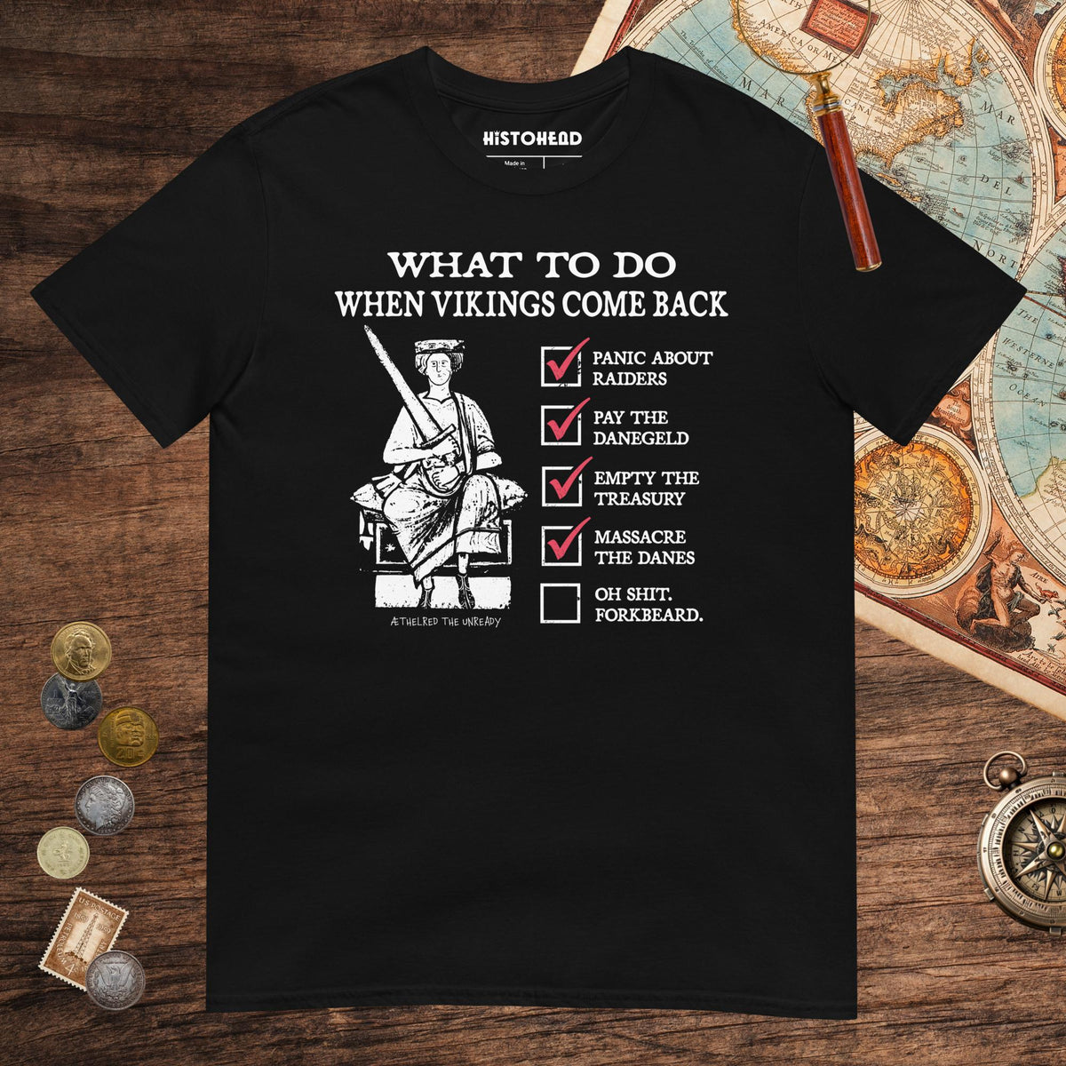 Black Æthelred the Unready Viking Raid Survival Guide Tee - history buff gift by HistoHead
