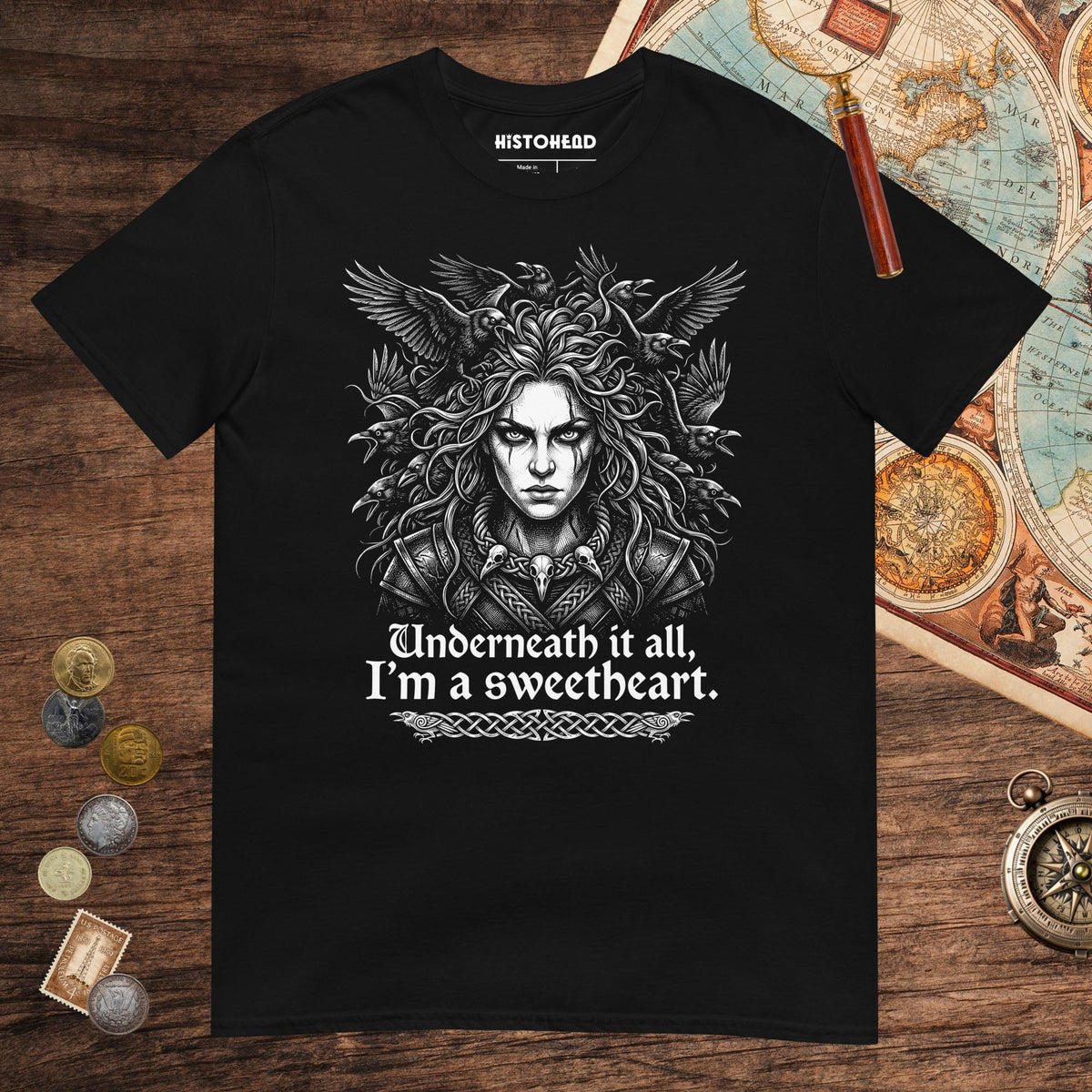 Black The Morrigan Underneath I'm a Sweetheart Tee - history buff gift by HistoHead