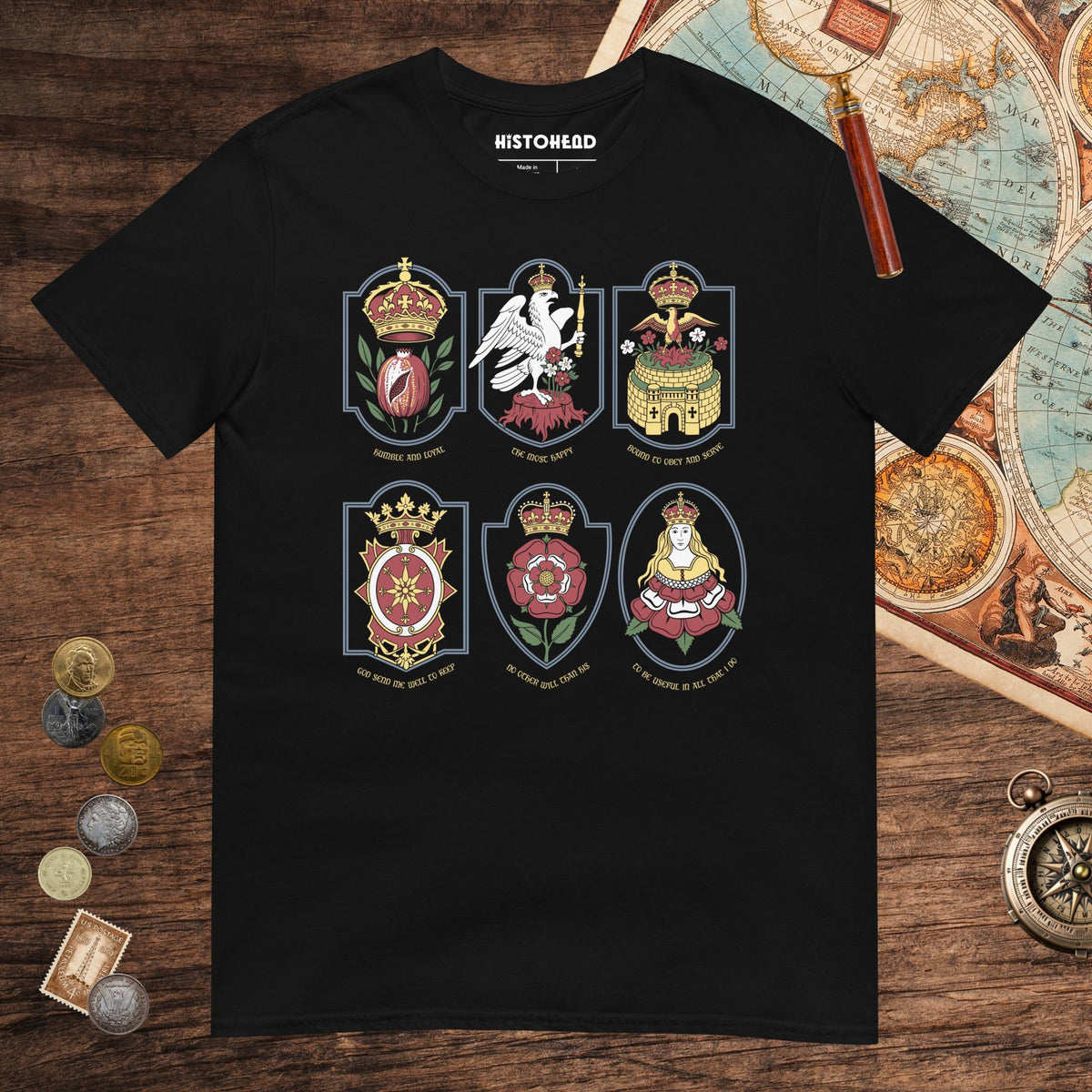 Black Six Wives Badges Tee - history buff gift by HistoHead
