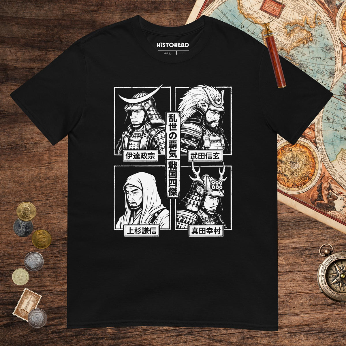 Black Sengoku Four Legends Tee - history buff gift by HistoHead