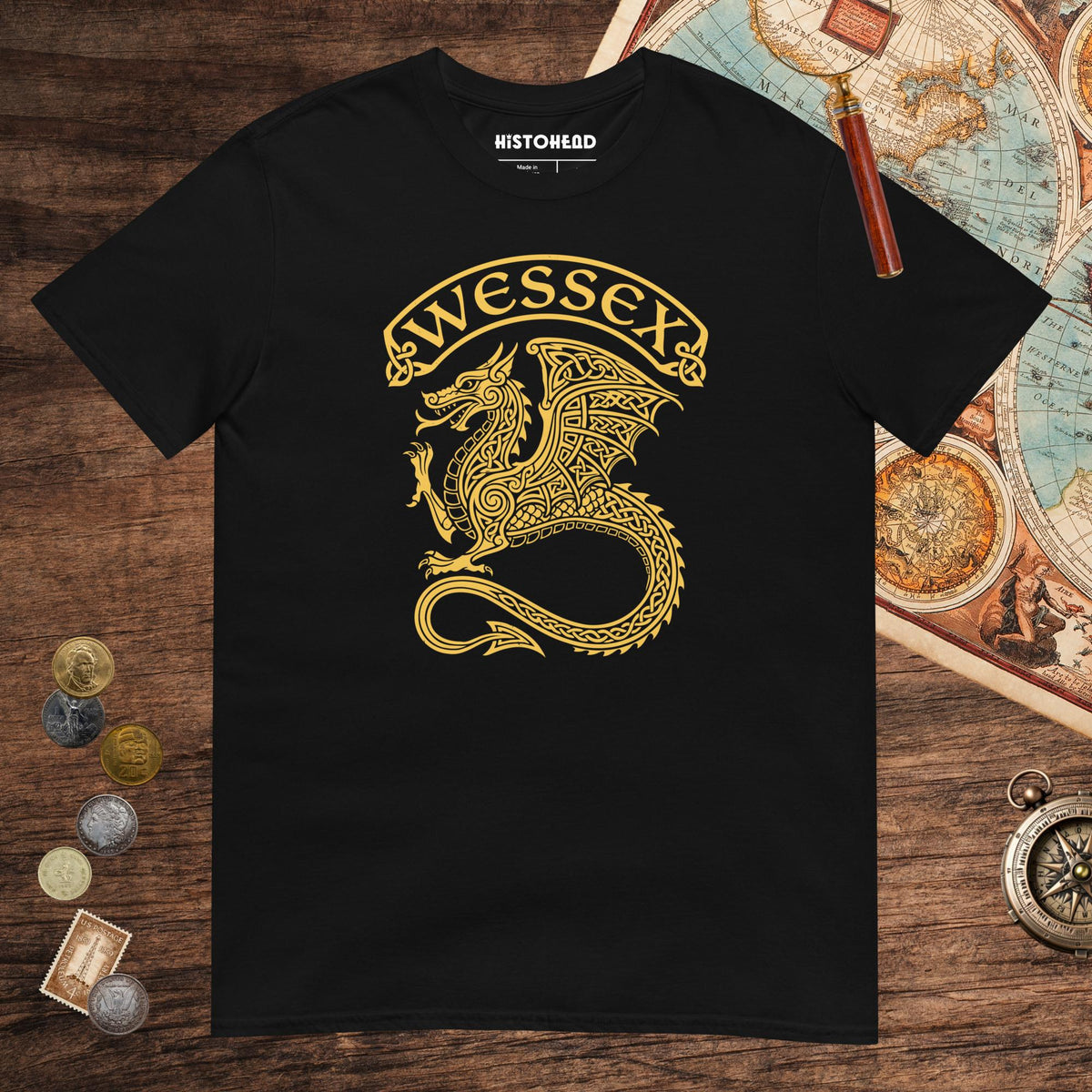 Black Wessex Dragon Tee - history buff gift by HistoHead