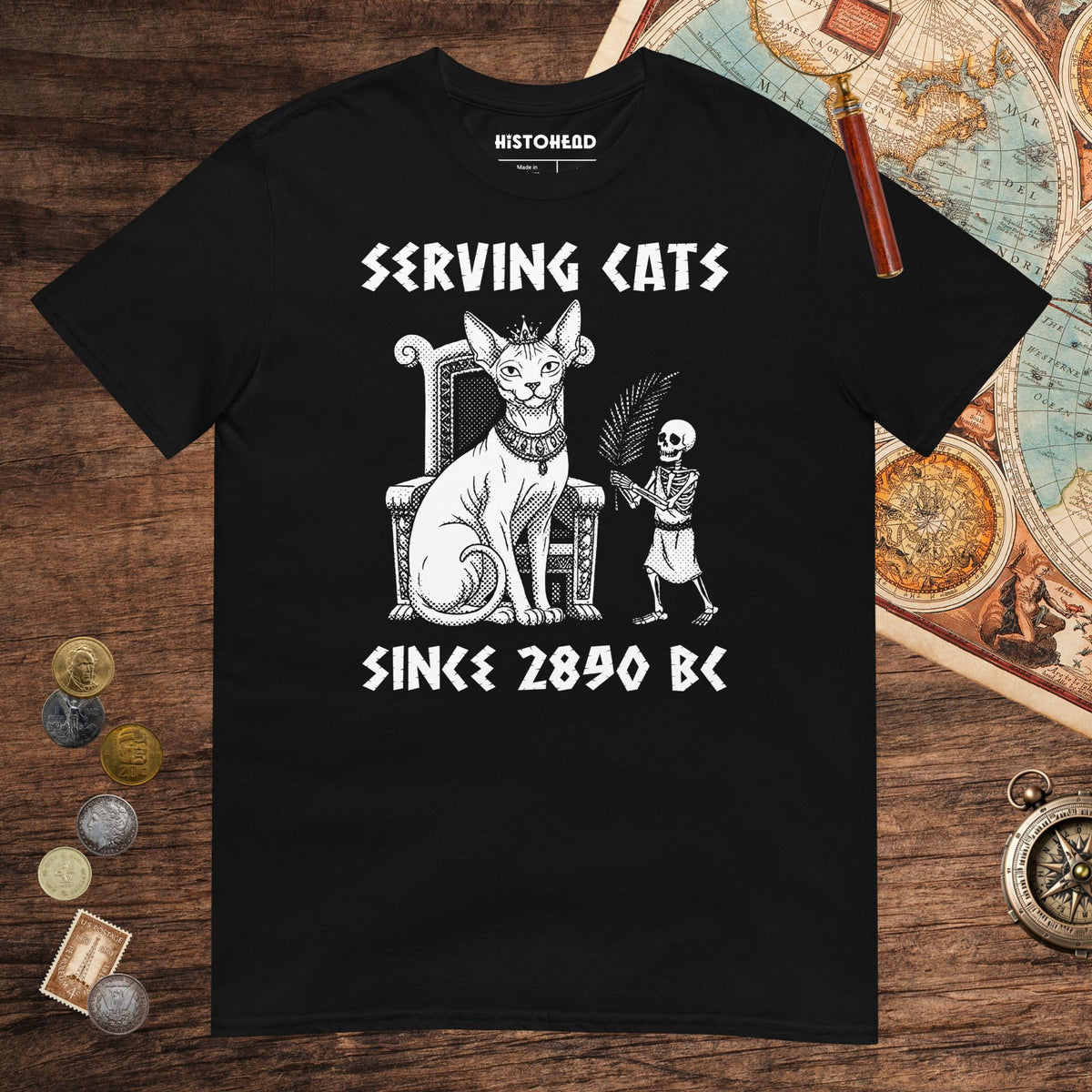 Black Serving Cats Since 2890 BC Tee - history buff gift by HistoHead