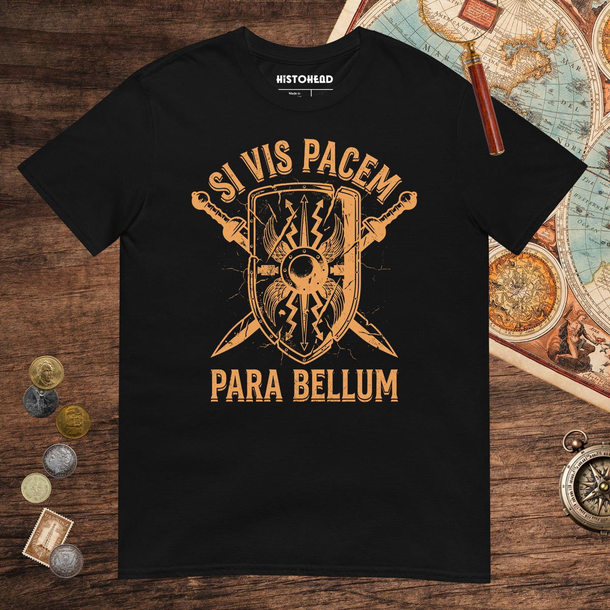 Black Si Vis Pacem Para Bellum Scutum Tee - history buff gift by HistoHead