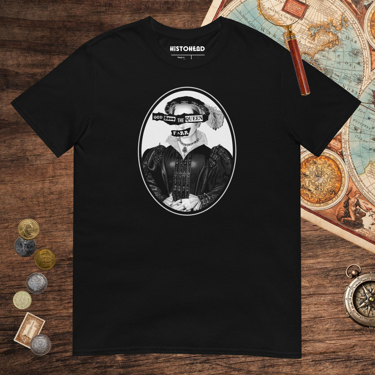 Black God Save the Queen Catherine Parr Tee - history buff gift by HistoHead
