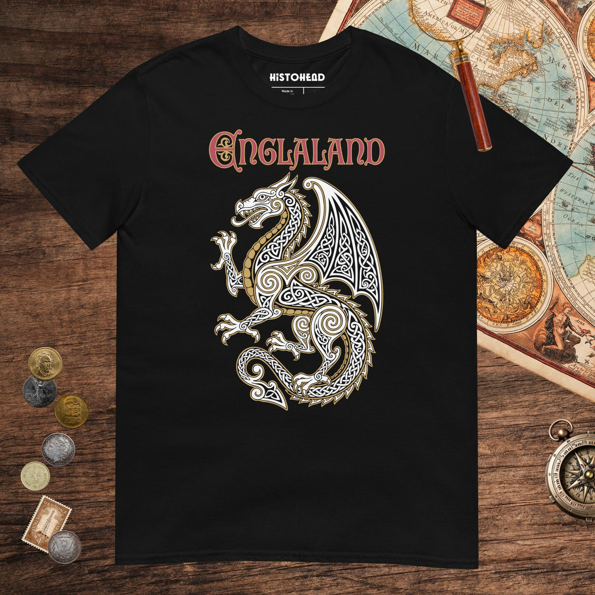 Black Englaland Dragon Tee - history buff gift by HistoHead