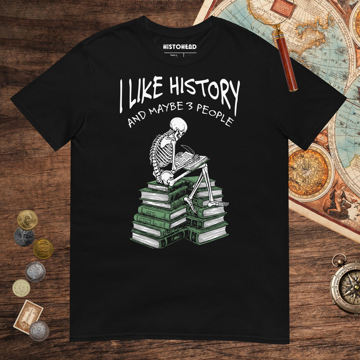 Black I Like History and Maybe 3 People Tee - history buff gift by HistoHead
