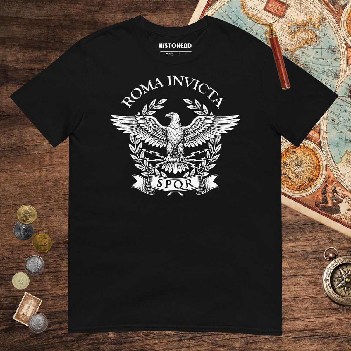 Black Roma Invicta Tee - history buff gift by HistoHead