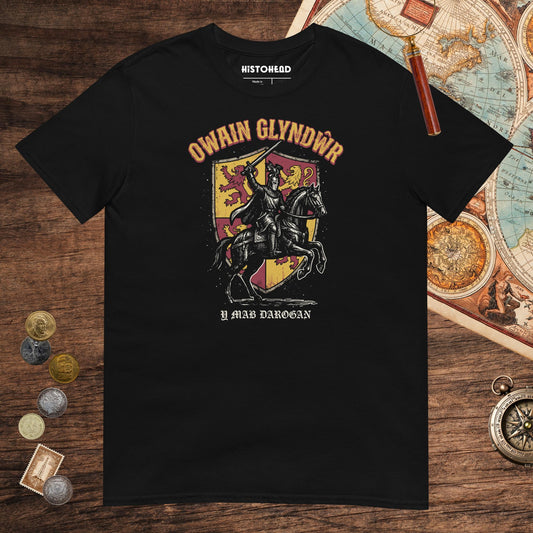 Black Owain Glyndwr Tee - history buff gift by HistoHead