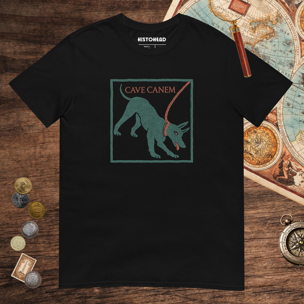 Black Cave Canem Pompeii Mosaic Tee - history buff gift by HistoHead