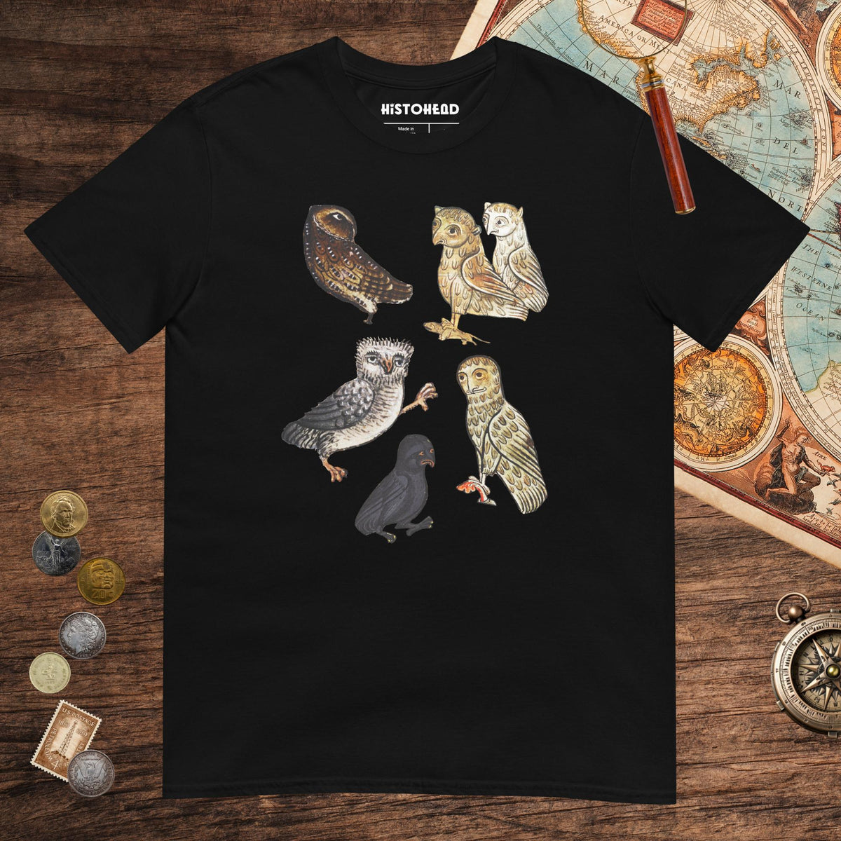 Black Weird Medieval Owls Tee - history buff gift by HistoHead