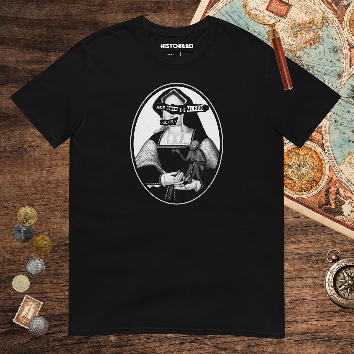 Black God Save the Queen Katherine of Aragon Tee - history buff gift by HistoHead