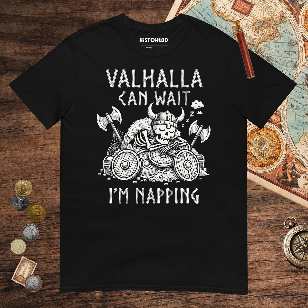 Black Valhalla Can Wait Tee - history buff gift by HistoHead