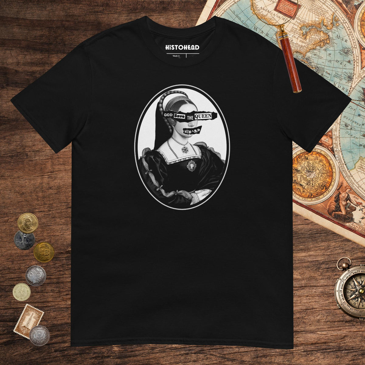 Black God Save the Queen Catherine Howard Tee - history buff gift by HistoHead