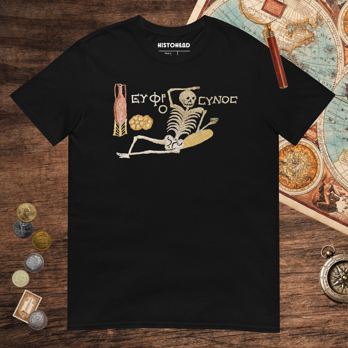 Black Skeleton Mosaic Tee - history buff gift by HistoHead