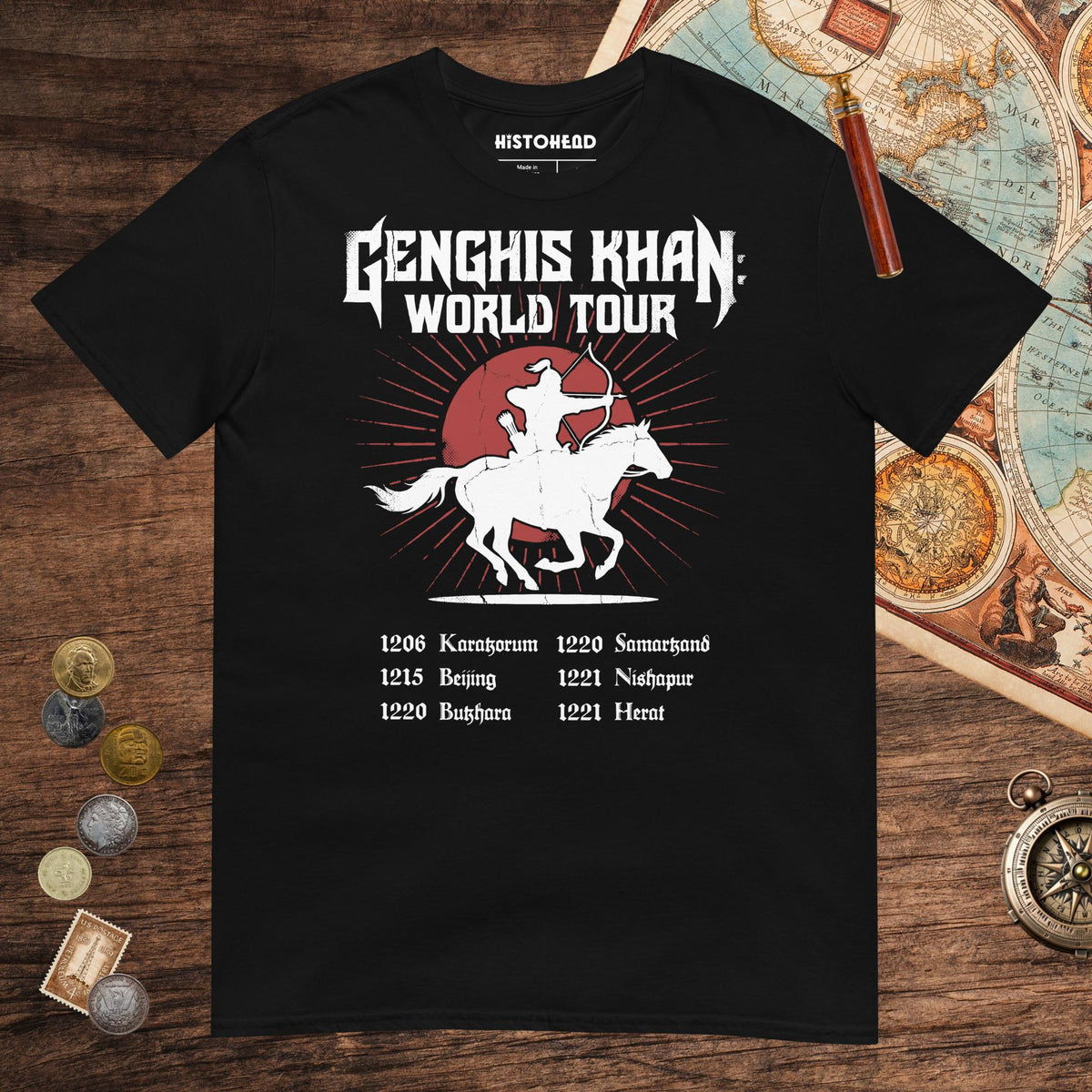 Black Genghis Khan World Tour Tee - history buff gift by HistoHead