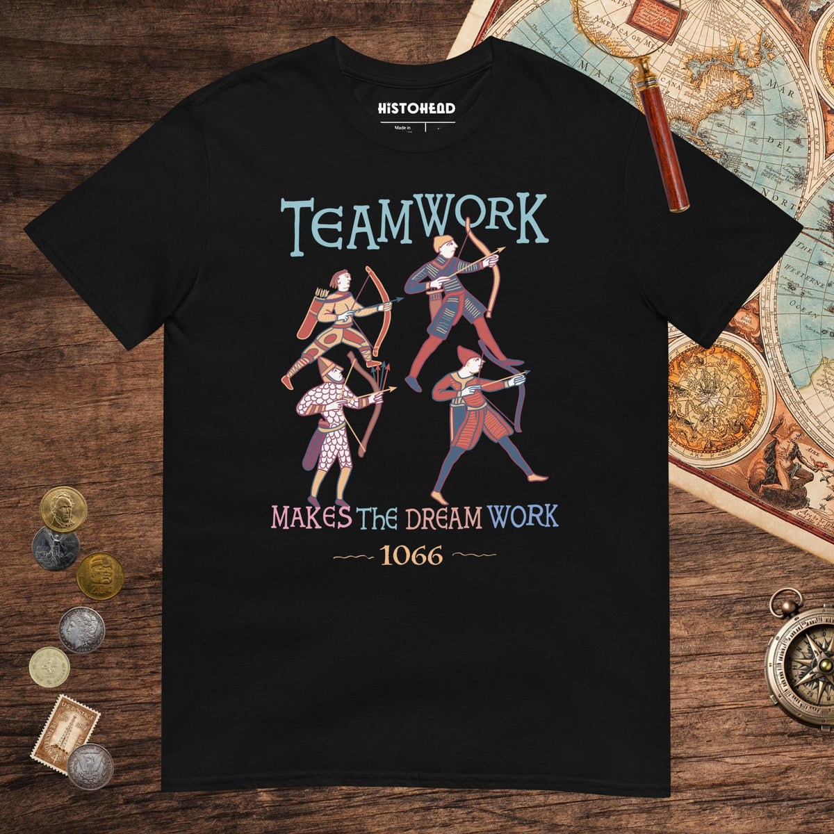 Black Bayeux Tapestry Teamwork Makes the Dream Work Tee - history buff gift by HistoHead